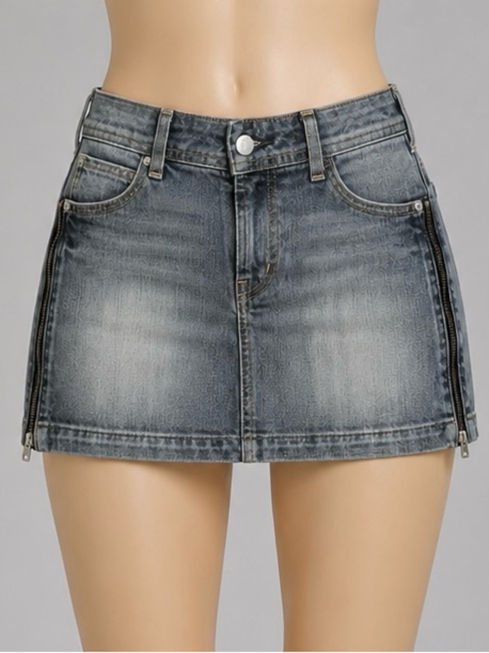 Gray SEXY Side Zipper Accent Jean Denim Skirt 27